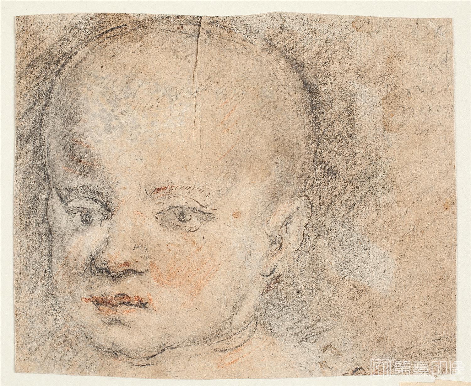 素描-西班牙普拉多美术馆素描藏画-Anonimo-Cabeza de nino2-0083